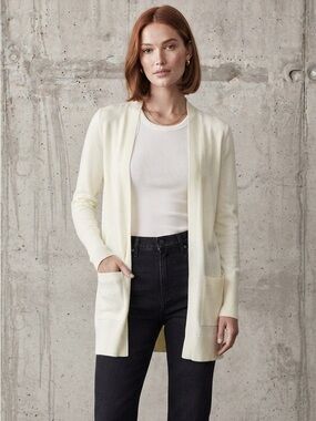 Open-Front Cream Cardigan Sweater With Pockets Size Extra Small